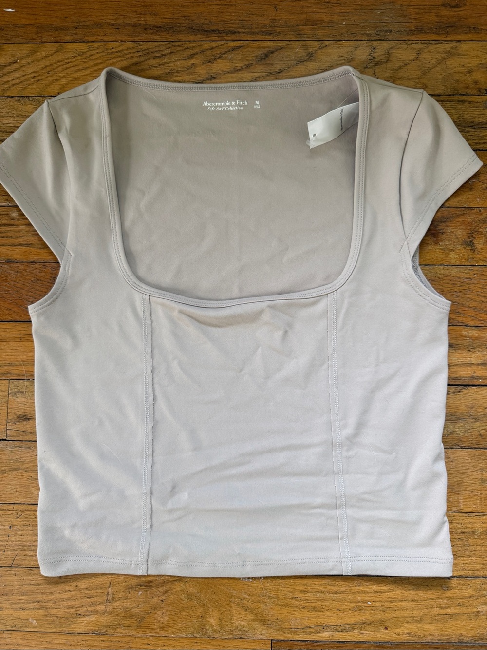 Abercrombie & Fitch Women's Square Neck Short Sleeve Crop Top - Light Taupe
